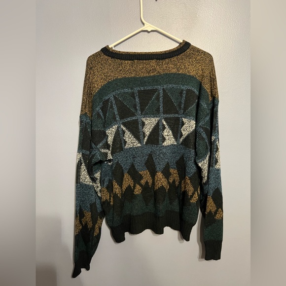 Vintage Urban Works Grandpa Style Color Block Sweater W Faux Leather Trim SZ LG - Picture 5 of 5